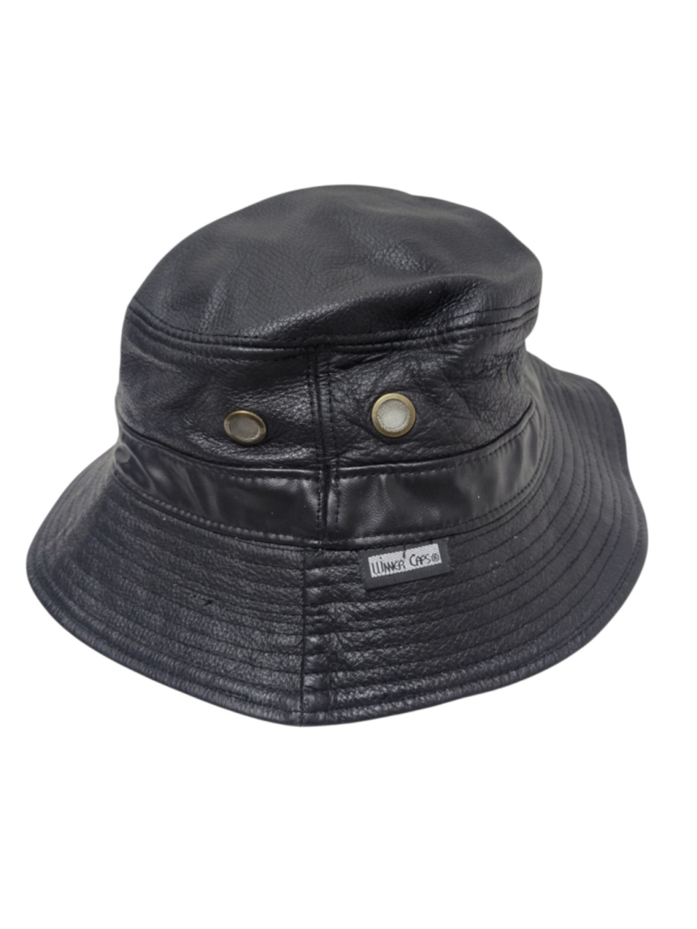 New York Winner Vintage Genuine Leather Black Bucket Hat Made In USA One Size